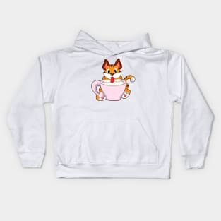 Tiger cat with Cup of Milk Kids Hoodie